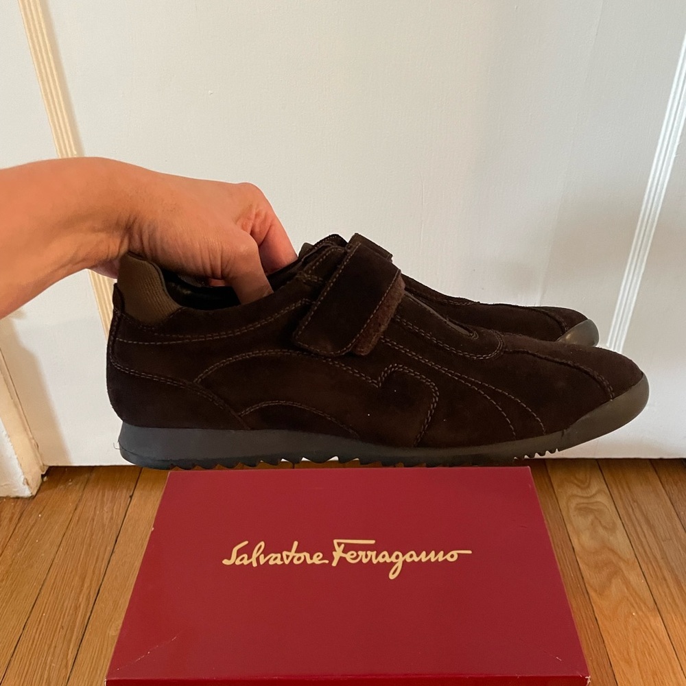 Ferragamo brown suede sneakers 8.5